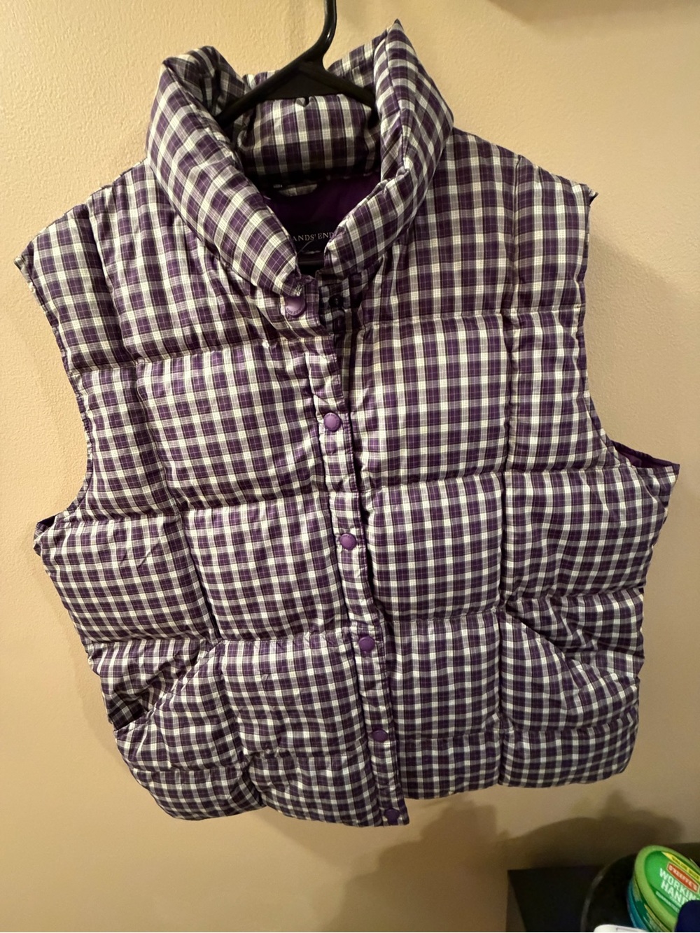 Lands End purple plaid puffer vest size L